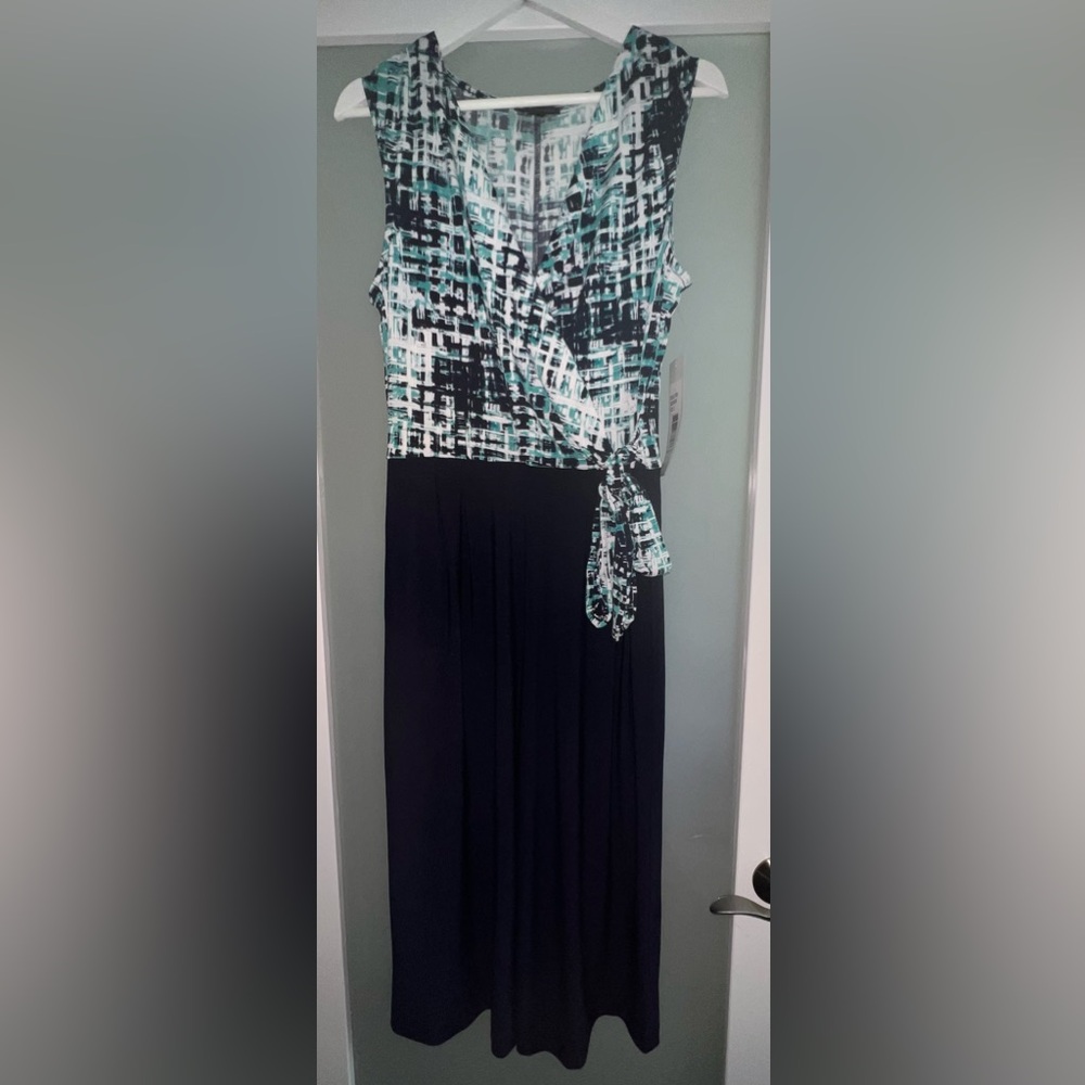 Nina Leonard Wide Leg Capri Waist Wrap Jumpsuit With Pockets Wrinkle Resistant
